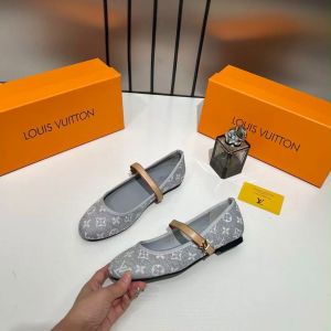 Louis Vuitton Romy Ballerina Grey Monogram Denim Ballet Cross-Strap With OG Box & Carry Bag 166-46 Grey