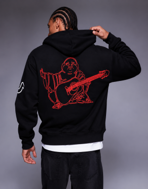True Religion Chest Logo Imported Hoodies Black