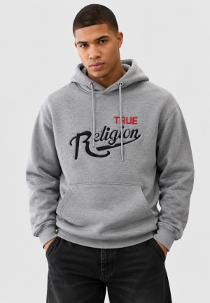True Religion Chest Logo Imported Hoodies Grey