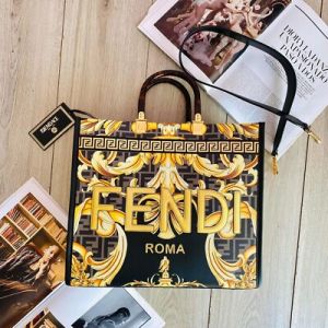 Fendi Sunshine Tote Bag from the collaboration between and Versace featurin rominent baroque print and tortoiseshell handles With Dust Cover premium quality