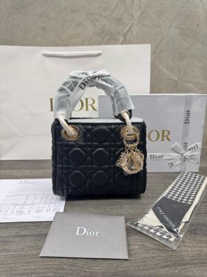 Dior lady black Cannage calfskin leather premium quality with double box packing (with scarf)