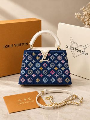 Louiis Vuitton Capucines Medium Bead Embroidery Top Handle Shoulder Bag LV Logo Detachable Strap With OG Double box Dust Cover & Carry Bag Small Bead Embroidery White 98147