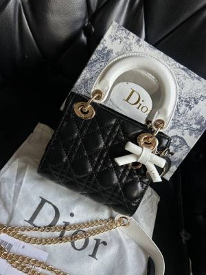 Dior mini lady dior bag with chain two tone with box 1014