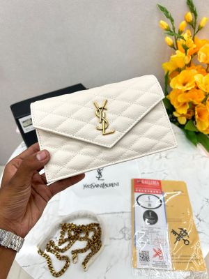 Ysl White Ladies Hand Bag With Box & Card & Dust Bag Fa 1757