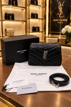 Ysl Black Silver Ladies Hand Bag With Box & Card & Dust Bag Fa 1734
