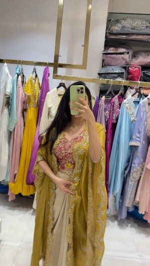 Sequin Embroidered Blouse Dhoti Shrug Set  BB-48 Western Ensemble YELLOW