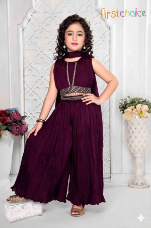 Stylish Dark Purple Palazzo Choli Set for Girls  First Choice
