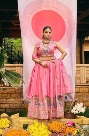 Shimmer Heavy Embroidery Lehenga Choli Set With Dupatta - RR-33 Pink