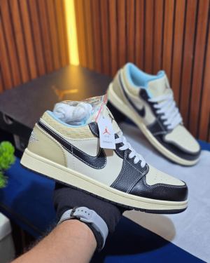 Nik-e Air Jorda-n 1 Low Coconut Milk Black Muslin Sneakers Shoes