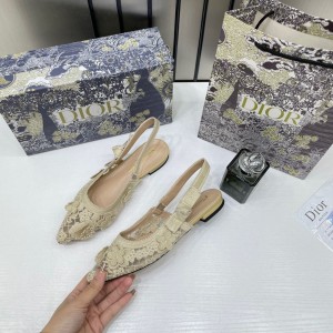 Christian Di_or ja transparent mesh embroidered slingback flats (beige cream & white) 