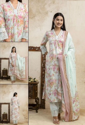 Elegant Embroidered Anarkali Kurti Set with Pant & Dupatta  Hand Sequin Work  Summer Floral Print  Sizes M to XXL Elegant Embroidered Anarkali Kurti Set with Pant & Dupatta  Hand Sequin Work  Summer Floral Print  Sizes M to XXL