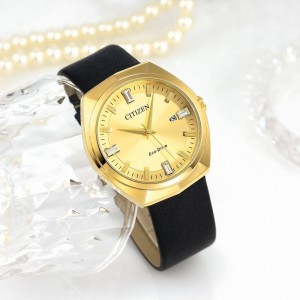 Citizen Mens leather Gold_BLack  belt Watch