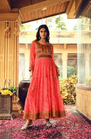 Premium Faux Georgette Ruffle Gown for Women  RR-08  Gamthi Jacquard Neck & Lace Border  Festive & Party Wear  Saffron Premium Faux Georgette Ruffle Gown for Women  RR-08  Gamthi Jacquard Neck & Lace Border  Festive & Party Wear  Saffron