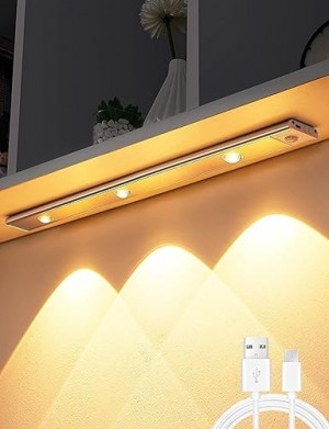 Under Cabinet Lights LED Motion Sensor Indoor USB Rechargeable 3 Light Modes Stepless Dimming Hill Light 6500K Night Light for Closet Cabinet Kitchen Wardrobe