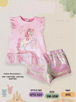 Unicorn Magic Girls Premium Cotton Knitted Shorts Set 
