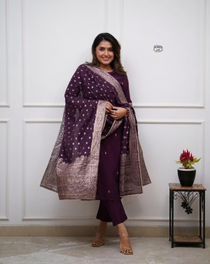 Rakshabandhan Special Kurti Set for Women  PV Chanderi Suit with Jacquard Dupatta & Embroidery  S-XXL  Shivshakti Fashion Rakshabandhan Special Kurti Set for Women  PV Chanderi Suit with Jacquard Dupatta & Embroidery  S-XXL  Shivshakti Fashion