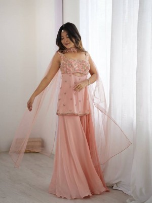 Designer Indo Western Three-Piece Set with Sequin Embroidery  Elegant Georgette Kurti Plazzo & Dupatta - LG-1959 Designer Indo Western Three-Piece Set with Sequin Embroidery  Elegant Georgette Kurti Plazzo & Dupatta - LG-1959