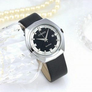 Citizen Mens leather Silver_black  belt Watch