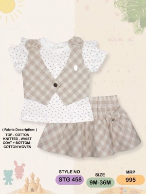 Classy & Cute Girls Checked Waistcoat Skirt Set