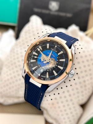 OMEG_A Lethear Black Seamaster Watch
