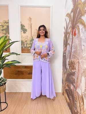 Faux Georgette Fully Embroidered Koti Blouse & Plazzo Set - RR-35