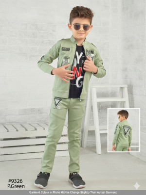 Boys 3-Piece Pastel Green Casual Clothing Set with Zipper Jacket & Joggers