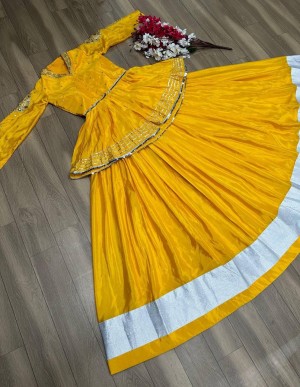 Festival Special Chinon Crop Top Lehenga with Heavy Thread & Sequence Work  PC-321 Yellow Festival Special Chinon Crop Top Lehenga with Heavy Thread & Sequence Work  PC-321 Yellow