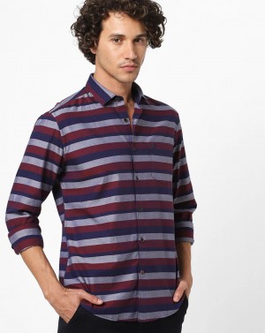 NETPLAY Striped Cotton Shirt with Patch Pocket