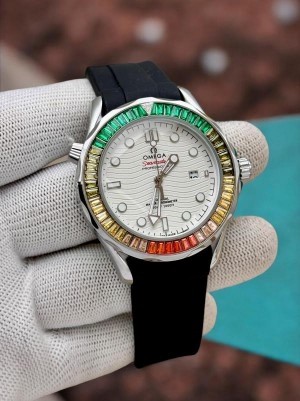 OMEGGAA RAINBOW DIAMOND WATCH White Dial 
