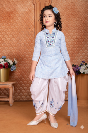 Girls Blue Embroidered Dhoti Kurta Set  Festive & Ethnic Wear for Kids