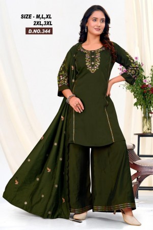 Heavy Bombay Silk Short Kurti with Divided Palazzo & Dupatta  Embroidery & Handwork  Sizes M3XL  Premium Ethnic Set for Women Green
