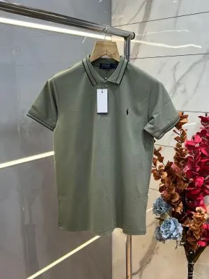 Ralph Lauren Olive Premium Imported 240 GSM Interlock Lycra Fabric Polo Tshirt with Collar Design and Embroidered Logo 4061