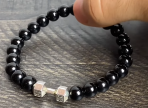 The Key House Valentine Gift Volcanic Stone Agate Stone Beads Body Building Fitness Dumbbell Charm LIVE LIFT Bracelet for Men and Women Boys and Girls and for Gift. (b070-d)