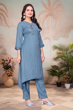 Womens Cotton A-Line Embroidered Kurta with Pants Set  Stylish Casual & Festive Wear (KF-H11) Womens Cotton A-Line Embroidered Kurta with Pants Set  Stylish Casual & Festive Wear (KF-H11)